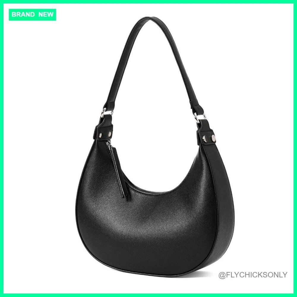 Cute Hobo Shoulder Bag with Zipper Pocket, Adjustable Strap, Faux Leather